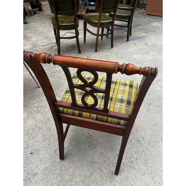 1970s Wooden Accent Chair With Green Plaid Cushion For Sale - Image 4 of 12