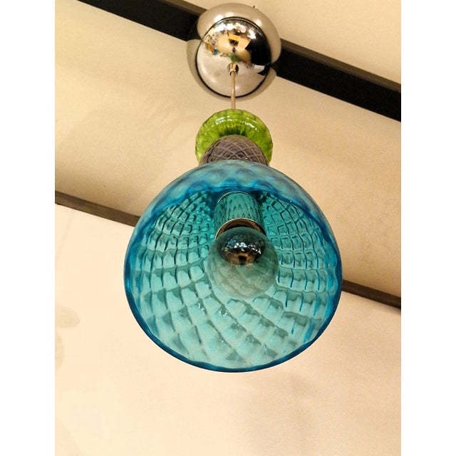 Metal Vintage Italian Hanging Lamp with Hand-Blown Murano Glass, 1980s For Sale - Image 7 of 8