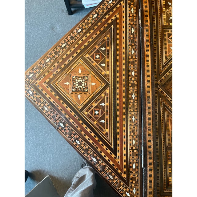 Early 20th Century Hand Crafted Anglo-Indian or Inlaid Syrian Marquetry & Mother of Pearl Game Table Backgammon, Chess, Checkers For Sale - Image 13 of 14
