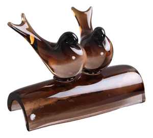 Handmade Glass Birds on Branch, 1960s