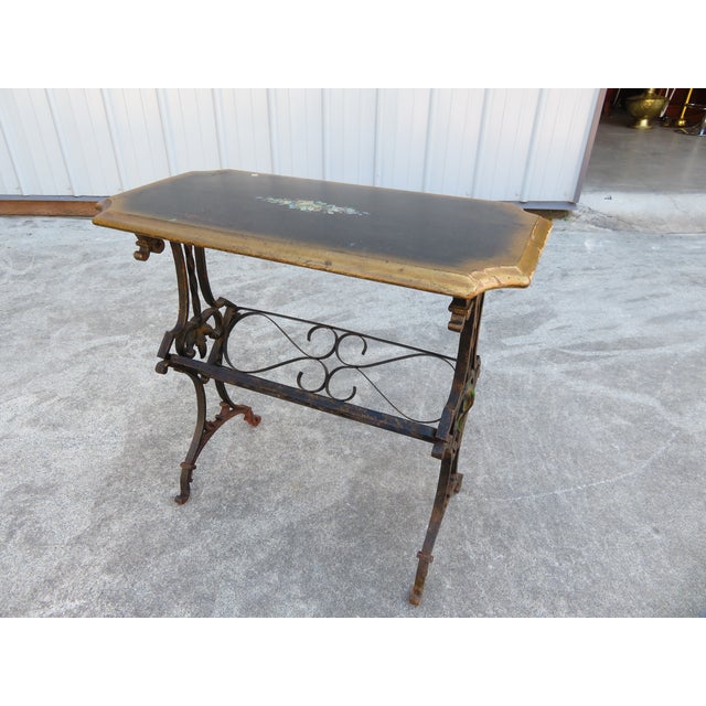 Vintage 1930's Hand Forged Wrought Iron Gilt Side Table ~ Spanish Revival ~ Hollywood Regency ~ French ~Plant Stand For Sale - Image 10 of 18