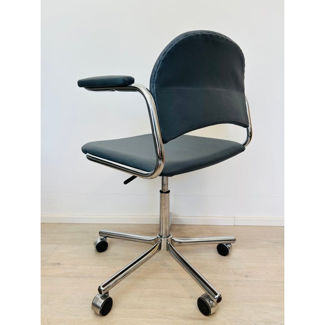 Metal Vintage Sophisticated Blue Desk Chair by Kovona, 1970s For Sale - Image 7 of 11
