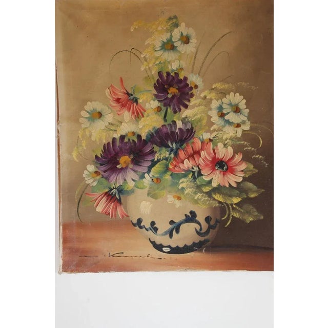 Early to mid 20th century French oil painting on canvas of flowers in a vase. Really beautifully painted early 20th...