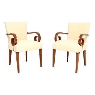 Art Deco Walnut and Leather Armchairs, 1930, Set of 2 For Sale