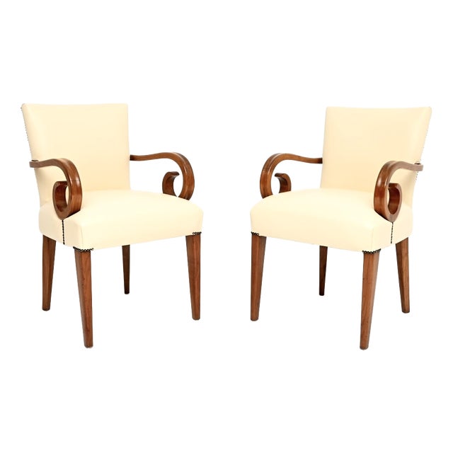Art Deco Walnut and Leather Armchairs, 1930, Set of 2 For Sale