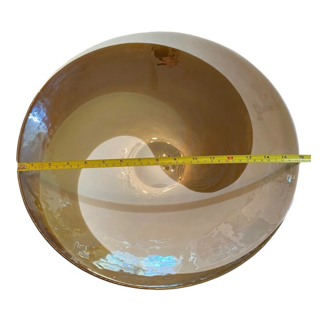 Vintage Modernist Designer Glass Bowl With Swirl Design and Metal Stand For Sale - Image 12 of 13