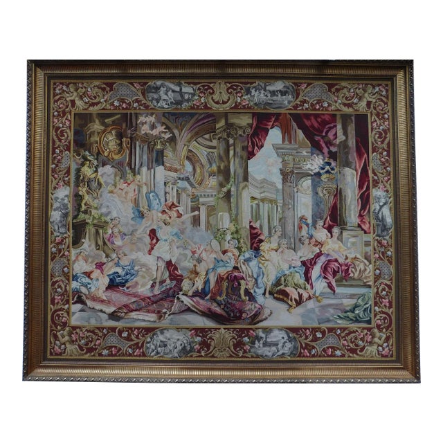 Vintage Framed Aubusson Wall Tapestry For Sale