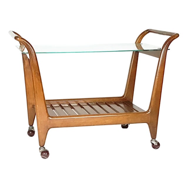 Mid-Century Wood Brass and Glass Trolley, 1950s For Sale