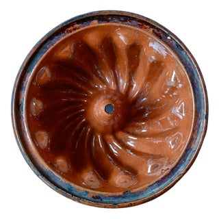 Antique Glazed Terracotta Kougelhopf Mold, Alsace, 19th Century For Sale