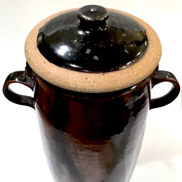 Brown 1970's Tall Hand-Crafted Stoneware Handled Jar With Lid by Ken Edwards - Montana For Sale - Image 8 of 12