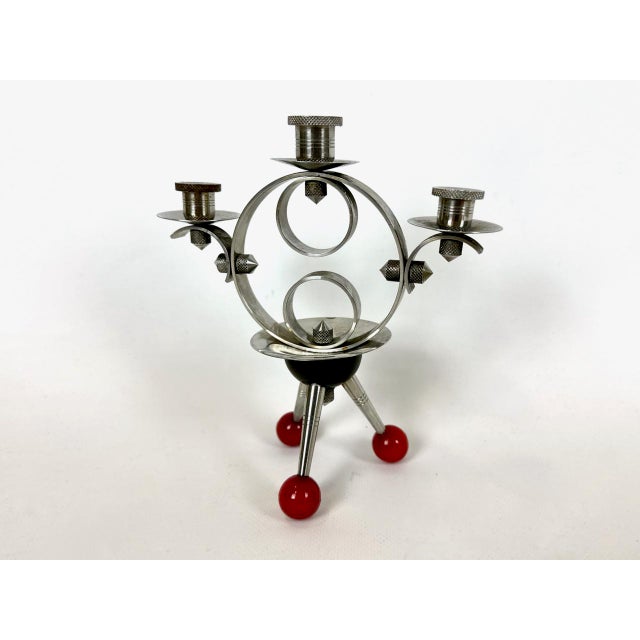 Space Age Tripod Nickel-Plated Brass Candleholder, 1960s For Sale - Image 6 of 9