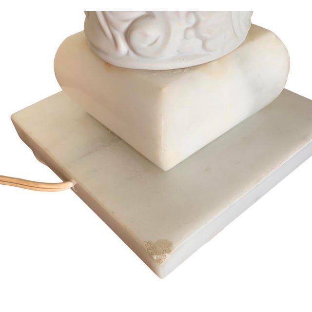 Late 19th Century Neoclassical Biscuit Porcelain Cherub Lamp Ruffled Milk Glass Shade For Sale - Image 13 of 15