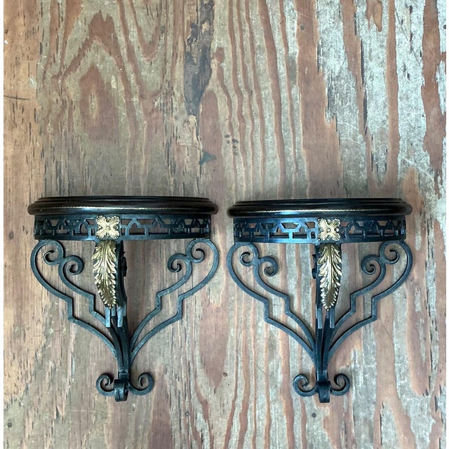 Hollywood Regency Vintage Maitland Smith Ornate Metal Wall Brackets - Set of 2 For Sale - Image 3 of 18