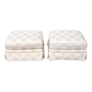 A Pair of Fully Upholstered Ottomans on Casters For Sale