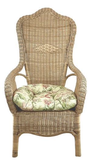 Vintage High-Back Woven Wicker & Rattan Armchair
