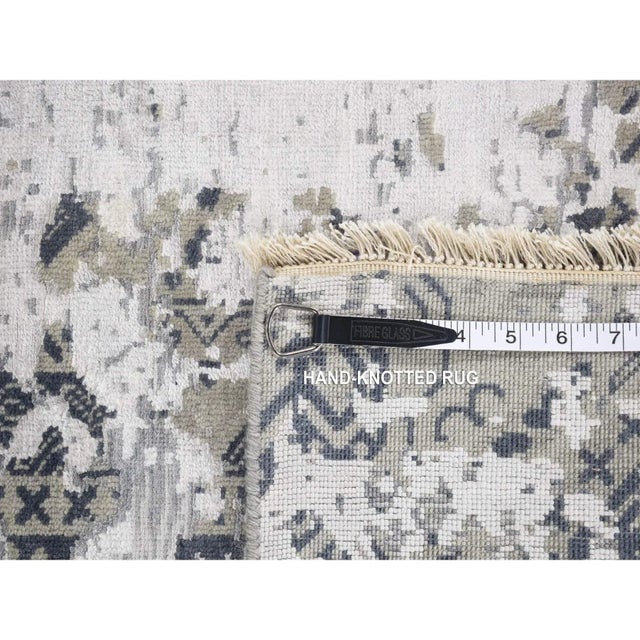 2010s Agreeable Gray, Dense Weave Broken and Erased Geometric Design, Art Wool and Silk Hand Knotted, Oriental Rug For Sale - Image 12 of 13