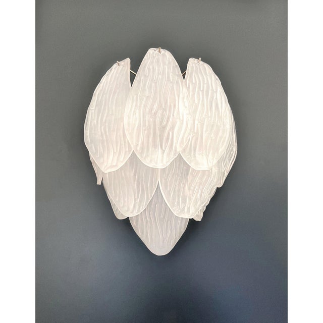 1990s Vintage Italian Murano Glass Wall Sconces in Frosted Glasses, 1990s, Set of 2 For Sale - Image 5 of 16