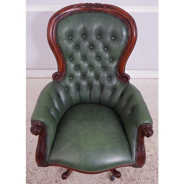 Age: Approx. 25 Years Old Details: Solid Mahogany Frame Tufted Back Swivel & Tilt Chair Fine Carved Details High Quality...