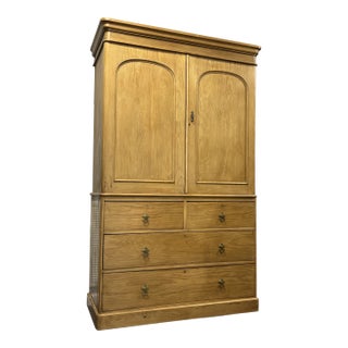 Antique English Pine Linen Press For Sale