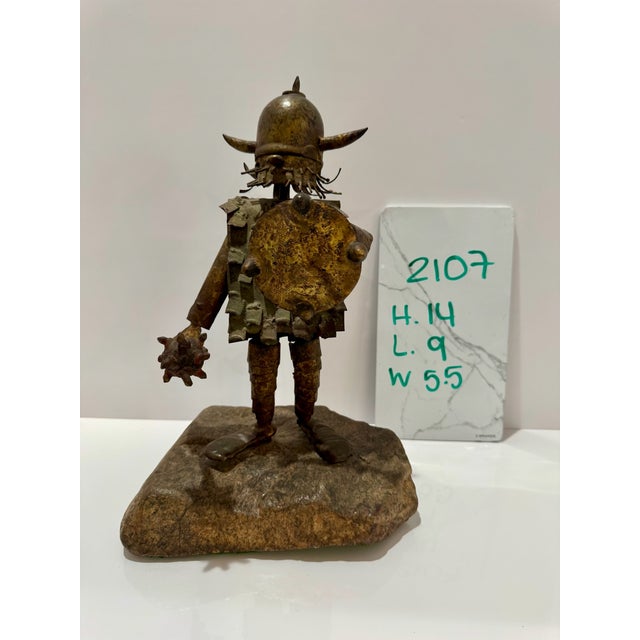 Vintage 1970s Brutalist Viking Warrior Metal Sculpture by Ryan, Shield & Mace For Sale - Image 9 of 9