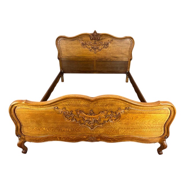 Vintage French Bed Frame in Oak For Sale
