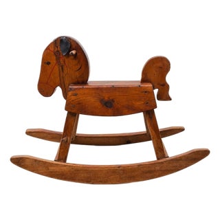 1970s Dawn ’Til Dusk Toys Vermont Handcrafted Folk Art Wooden Rocking Horse For Sale