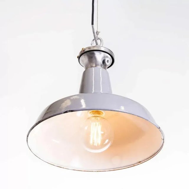 Vintage Industrial Grey Benjamin Enamelled Pendant Lamp, 1950s For Sale - Image 12 of 14