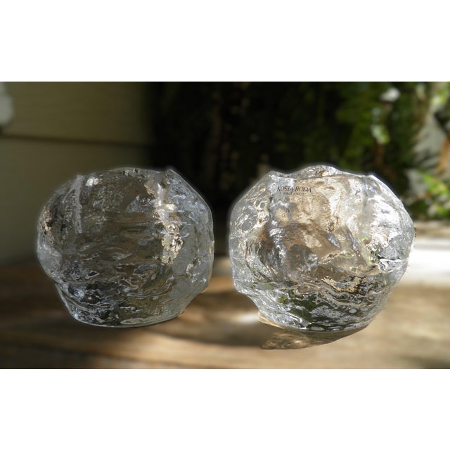 Mid-Century Modern Vintage 1970s Kosta Boda Crystal Snowball Candle Holders Set of 2 For Sale - Image 3 of 6