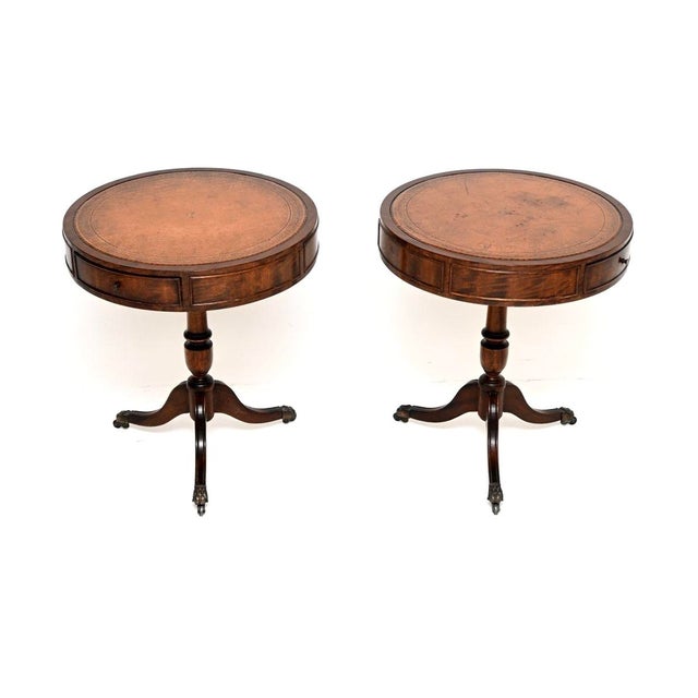 Regency Leather Top Drum Tables, 1950s, Set of 2 For Sale - Image 11 of 11