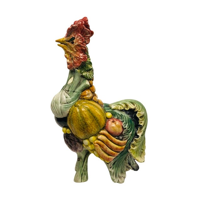 Vintage Italian Majolica 22” Tall Vegetable Rooster Colorful Art Pottery Rare. Very good overall preowned condition....