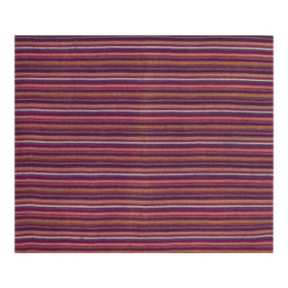 Vintage Multicolor Striped Modern Flatweave Small Turkish Kilim Decorative Rug For Sale