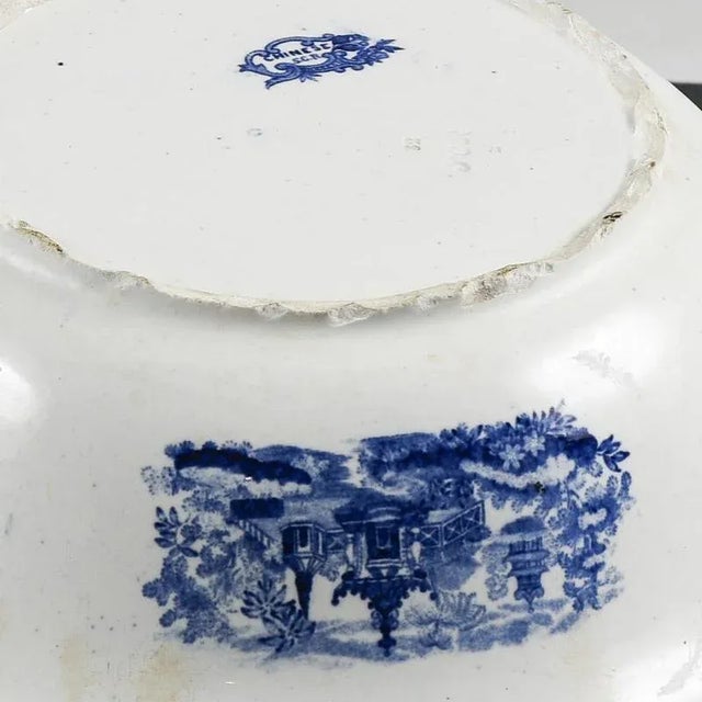 Ceramic White and Blue Ceramic Bowl Plate from Chinese SCR, 1880s For Sale - Image 7 of 8