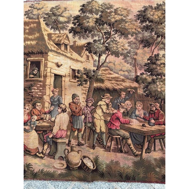 Antique French Aubusson Jacquard Tapestry Village, 1970s For Sale - Image 3 of 18