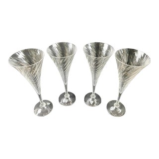 Orrefors Helena Crystal Champagne Flutes Glasses Optic Swirl, Set of 4 For Sale