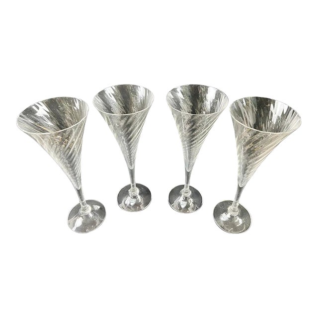 Orrefors Helena Crystal Champagne Flutes Glasses Optic Swirl, Set of 4 For Sale