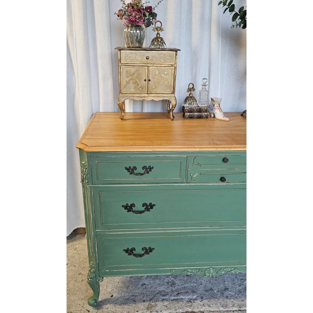 Wood Green French Provencial Dresser, Circa 1930's, Louis XV Style For Sale - Image 7 of 18