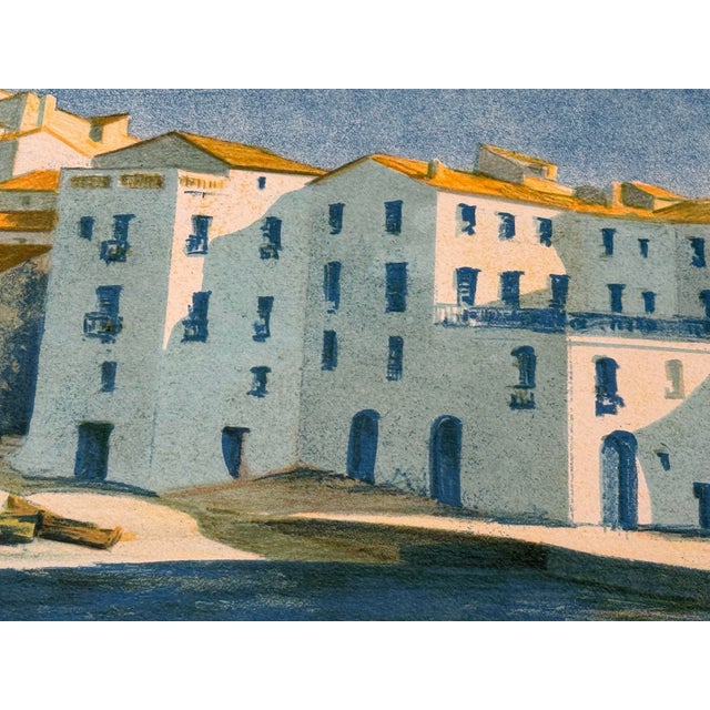 Blue Late 20th Century Eduardo Vial Hugas Seaport City Lithograph, Signed For Sale - Image 8 of 12