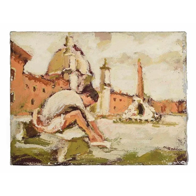 Oil on canvas realized by Franco Marzilli (1934-2010) in 1970s. Hand signed lower right. Very good condition. Franco...