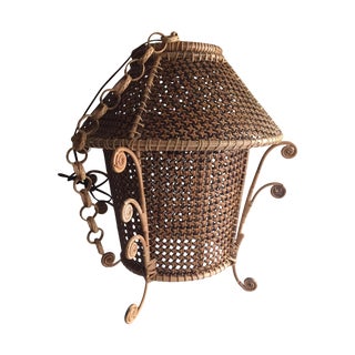 Vintage Hanging Wicker Rattan Pendant For Sale