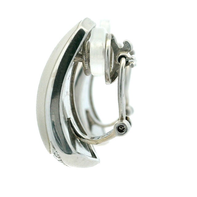 1980s Pair of Italian 18k White Gold Smoky Quartz & Diamond Sculptural Earrings For Sale - Image 10 of 14