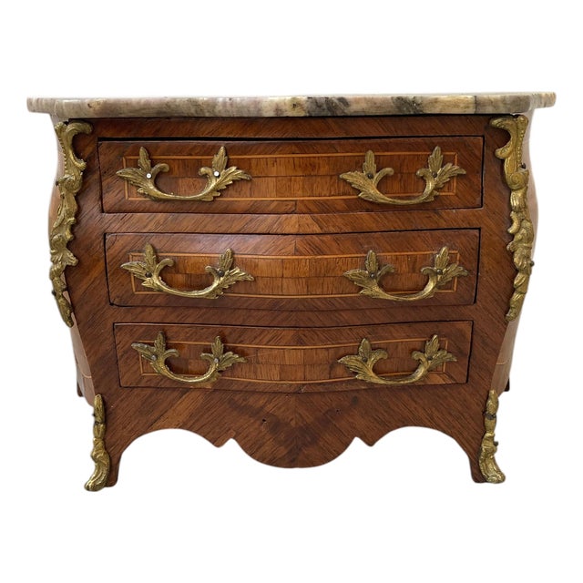 19th Century French Louis XV Miniature Commode or Salesman’s Sample With Marble For Sale