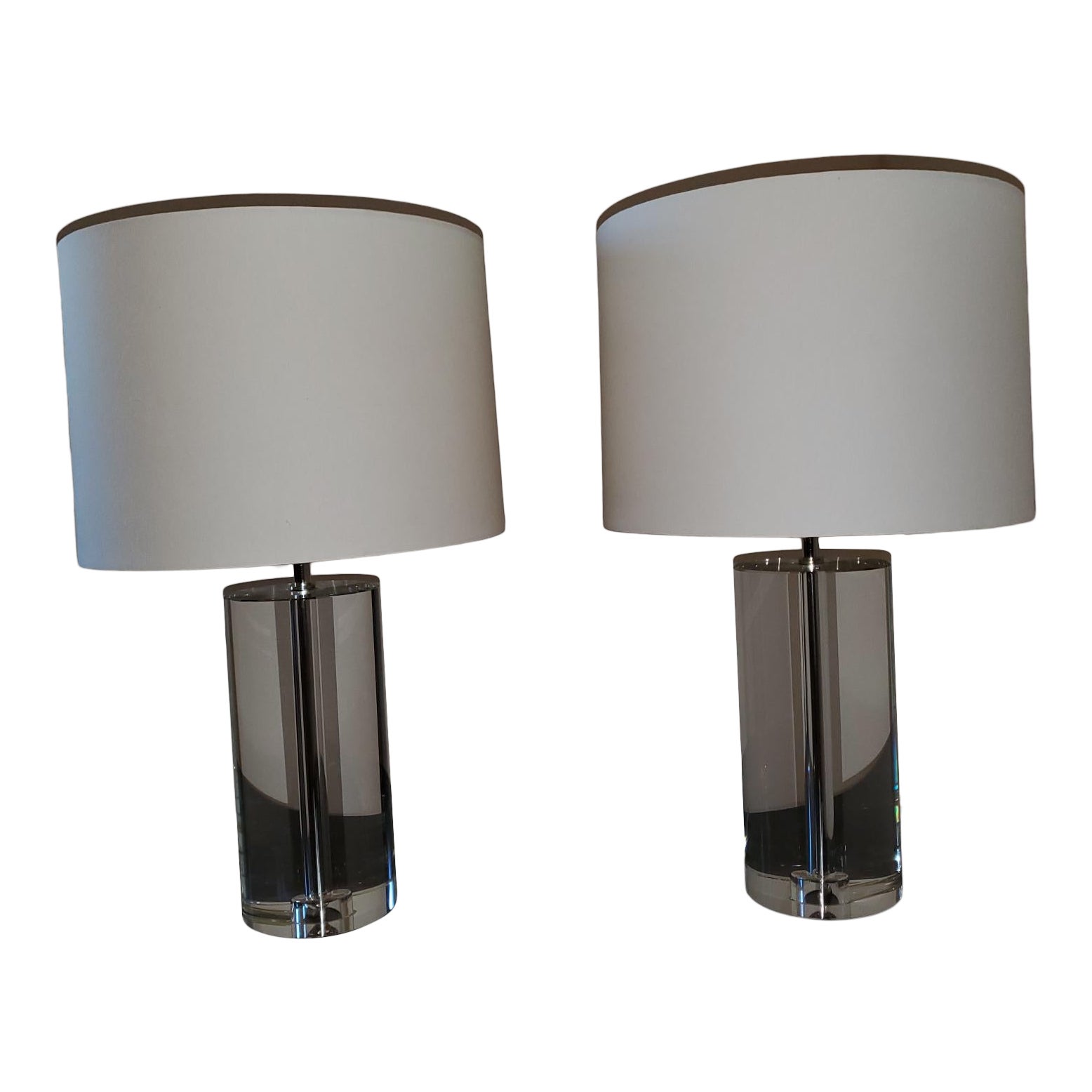 Contemporary Crystal Cylinder Table Lamps A Pair Chairish