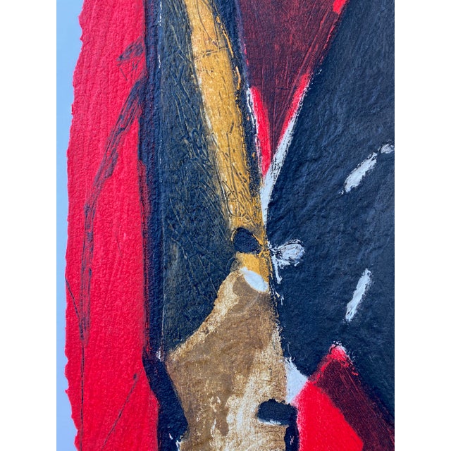 Red Mid 20th Century Abstract Collagraph by Afro-Carribean/French Artist Serge Hélenon For Sale - Image 8 of 11