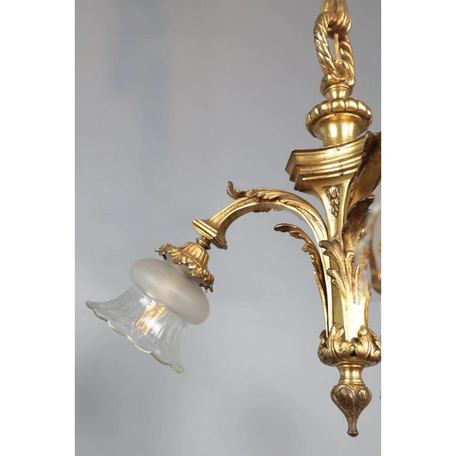 Metal Small Antique Gilded Bronze Chandelier For Sale - Image 7 of 9