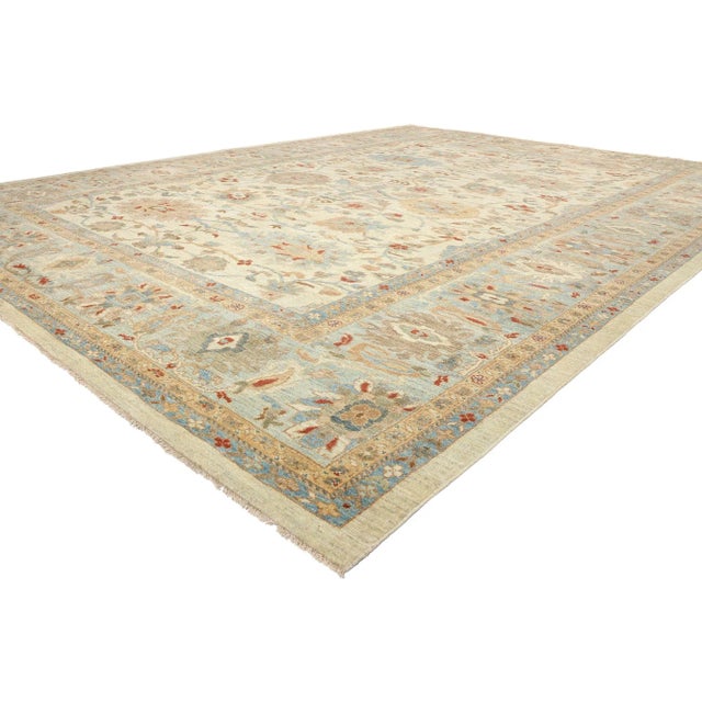 61282 Modern Beige Persian Sultanabad Rug, 13'04 x 17'10. Emerging from Iran's Sultanabad region, Persian Sultanabad rugs...