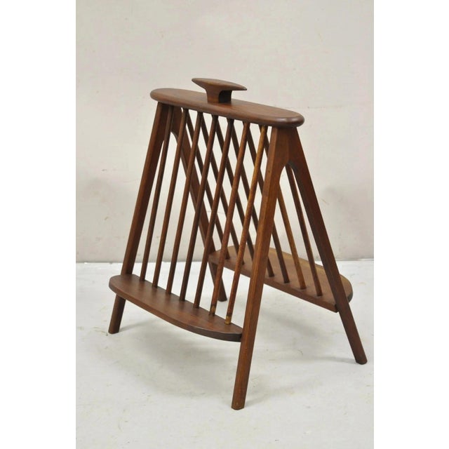 Arthur Umanoff Mid 20th Century Danish Modern Teak Wood Compass Book & Magazine Rack For Sale - Image 11 of 11