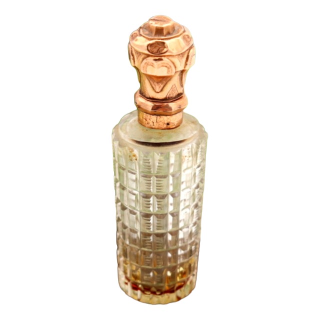 Perfume Bottle in Glass and 15K Gold For Sale