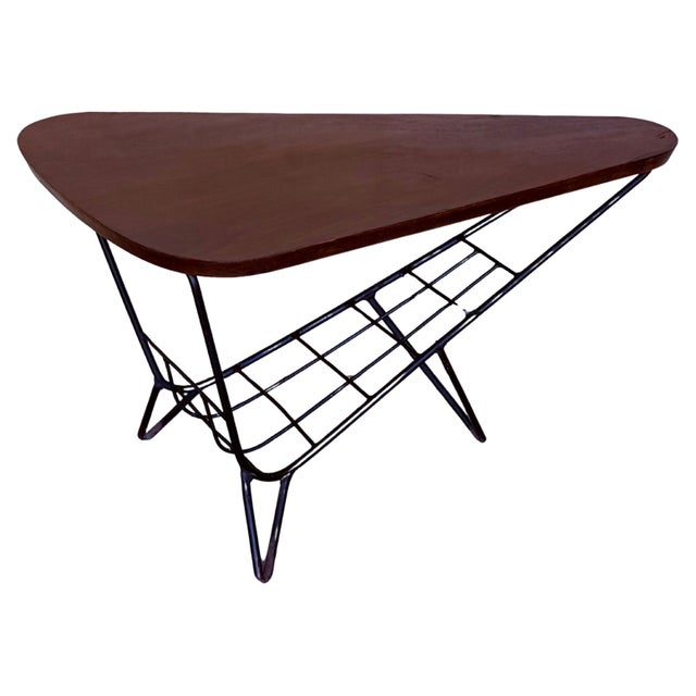 Danish Triangular Coffee Table with Magazine Rack Metal and Teak, 1960s For Sale - Image 10 of 18