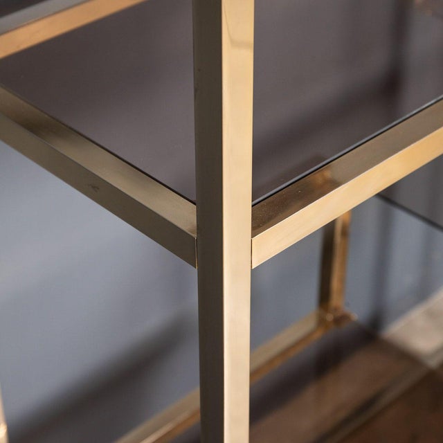 20th Century Italian Brass & Smokey Glass Etagere Shelves, 1970s For Sale - Image 8 of 14