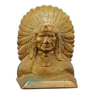 1929 Single Sachem Indian Chief Bookend in Cast Iron For Sale